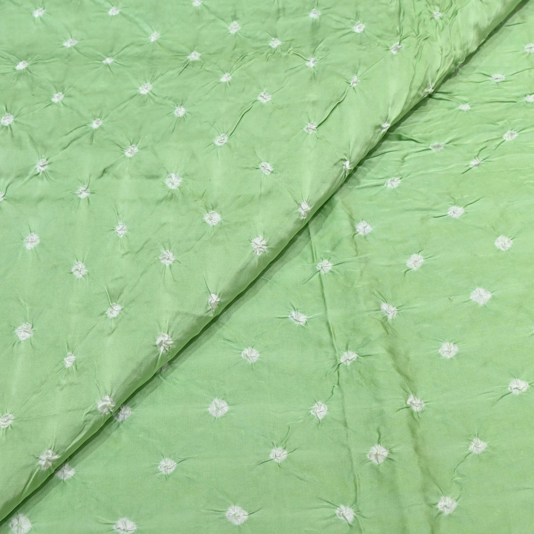 Frog Green Color Bemberg Satin Digital Bandhani Print Designer Fabric GT0001-18