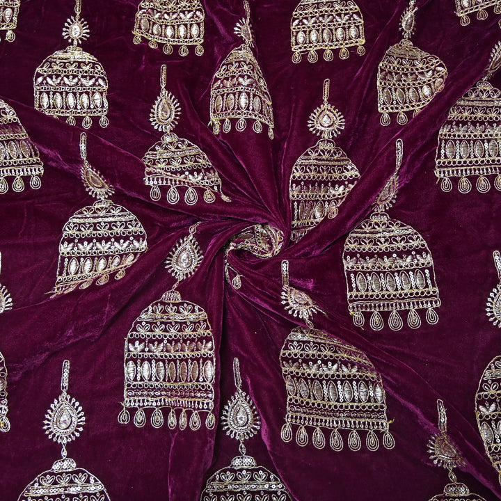 Velvet Zari With Sequins Embroidery Fabrics