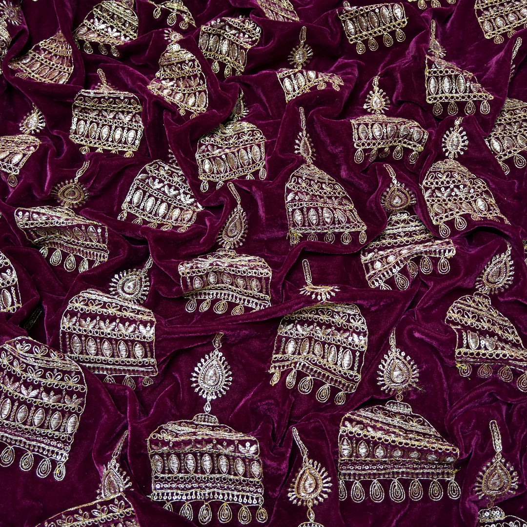 Velvet Zari With Sequins Embroidery Fabrics