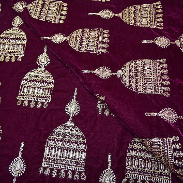 Velvet Zari With Sequins Embroidery Fabrics