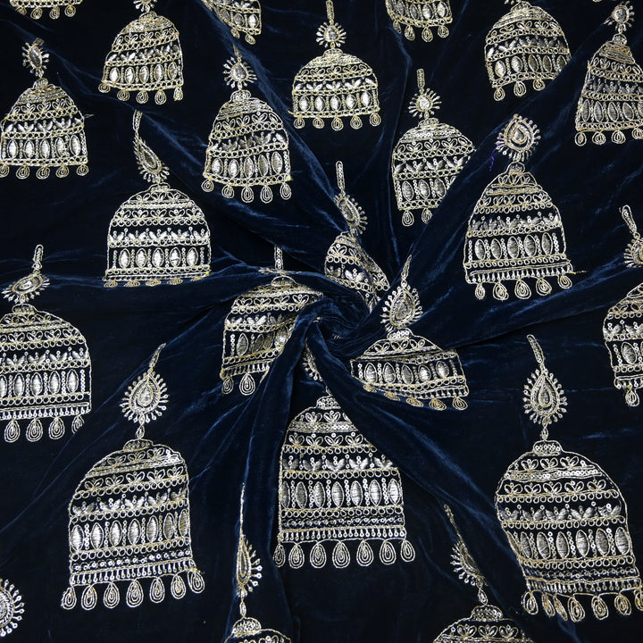 Velvet Zari With Sequins Embroidery Fabrics