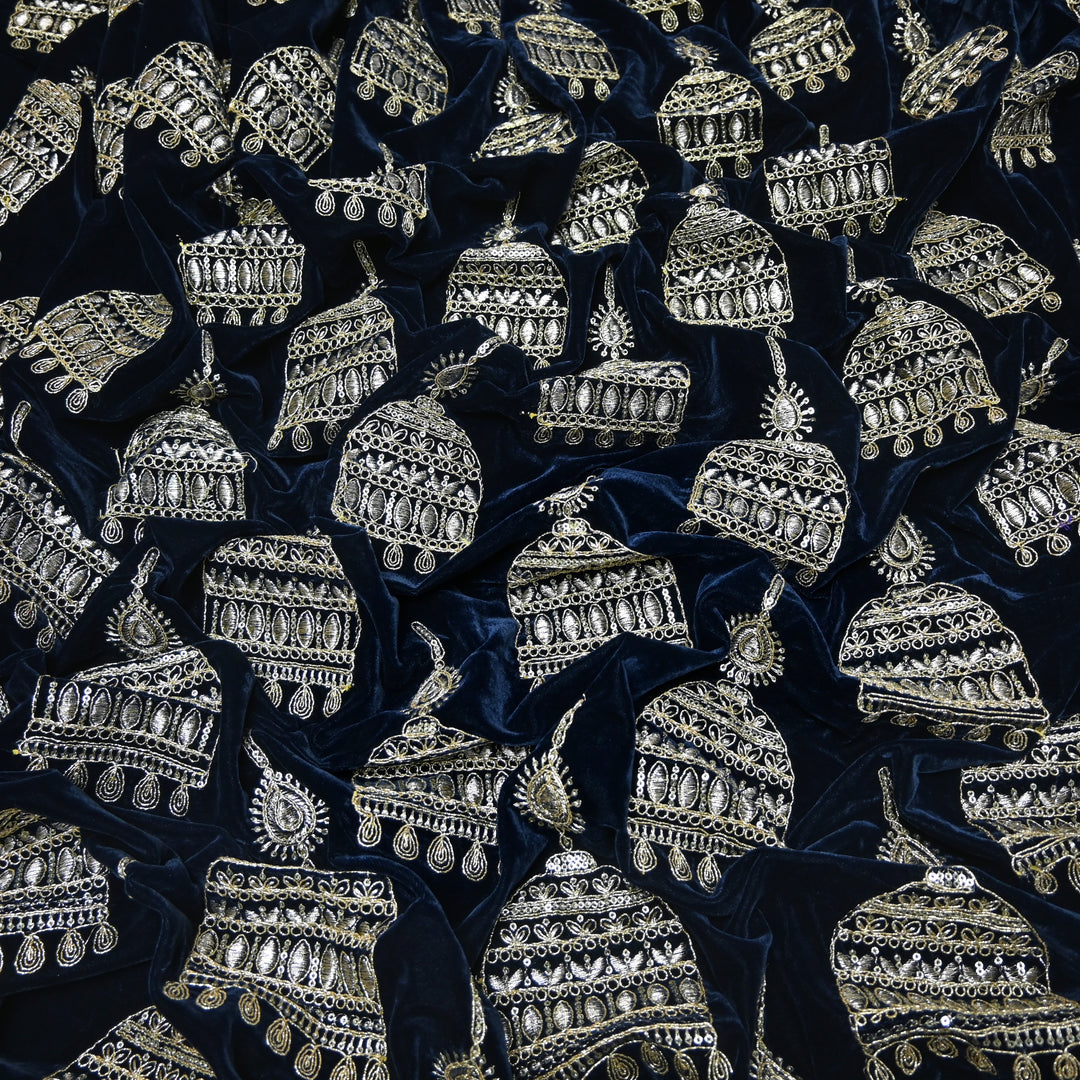 Velvet Zari With Sequins Embroidery Fabrics