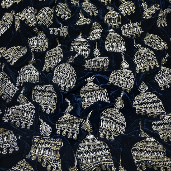 Velvet Zari With Sequins Embroidery Fabrics
