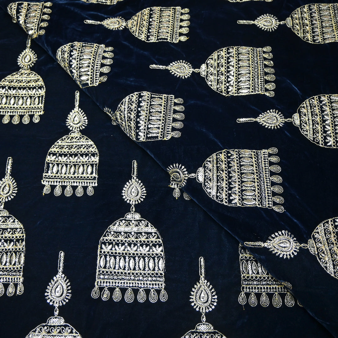 Velvet Zari With Sequins Embroidery Fabrics