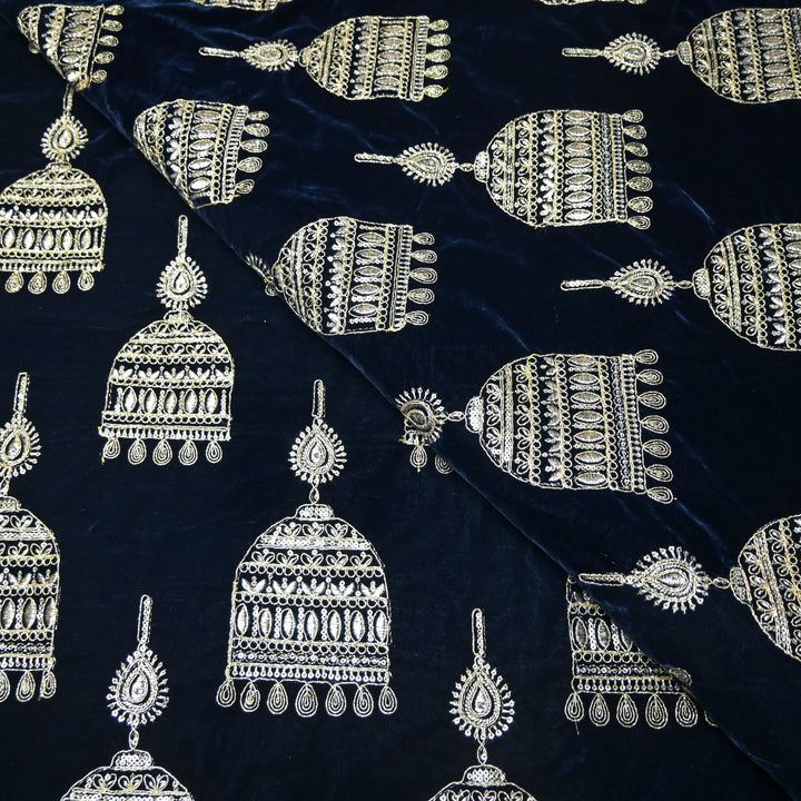 Velvet Zari With Sequins Embroidery Fabrics