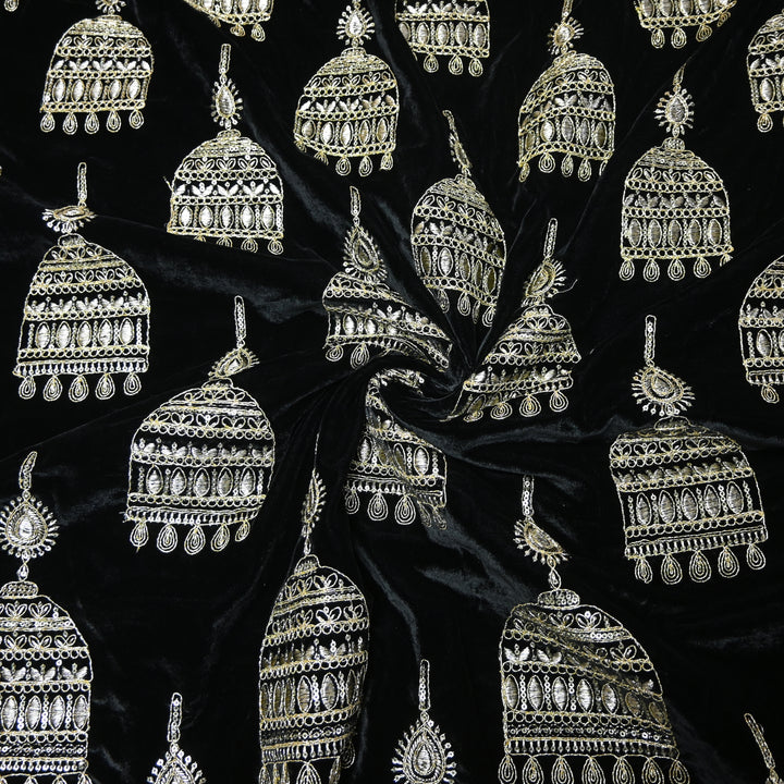 Velvet Zari With Sequins Embroidery Fabrics