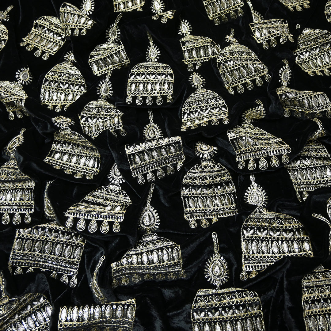 Velvet Zari With Sequins Embroidery Fabrics