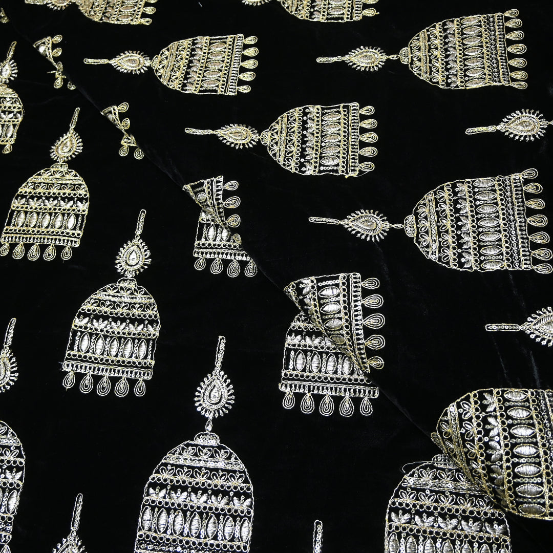 Velvet Zari With Sequins Embroidery Fabrics