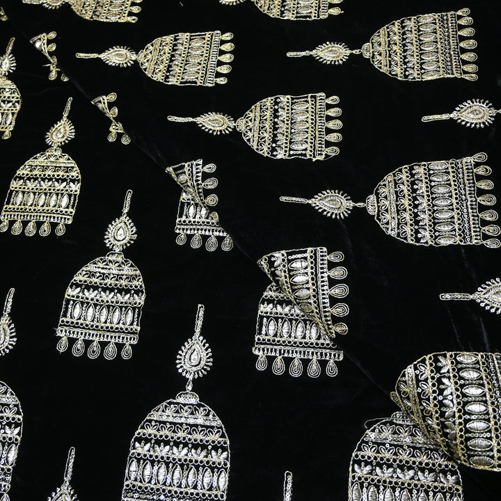 Velvet Zari With Sequins Embroidery Fabrics