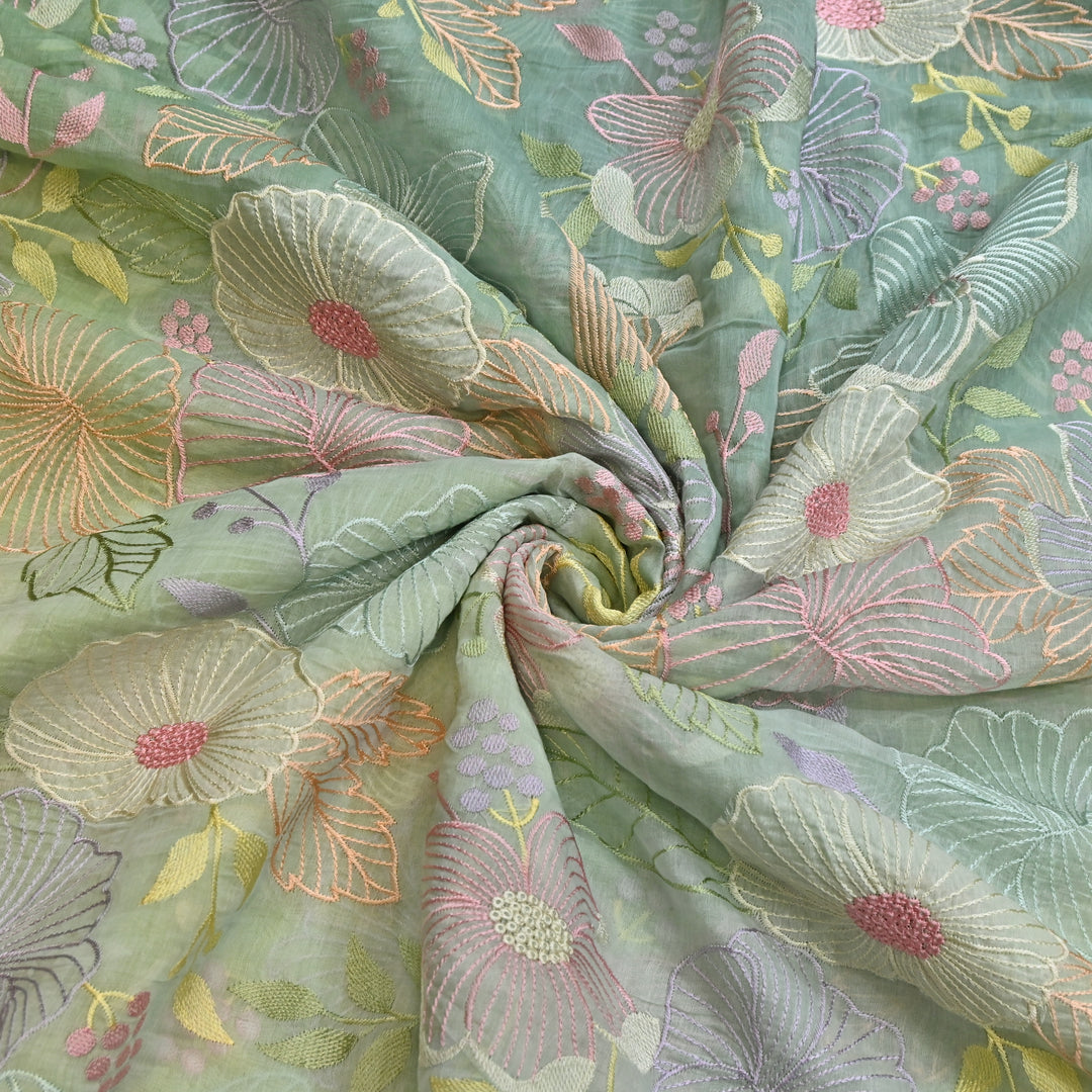 Shaded Mul Chanderi Thread Embroidery Fabric - GP4122B-1