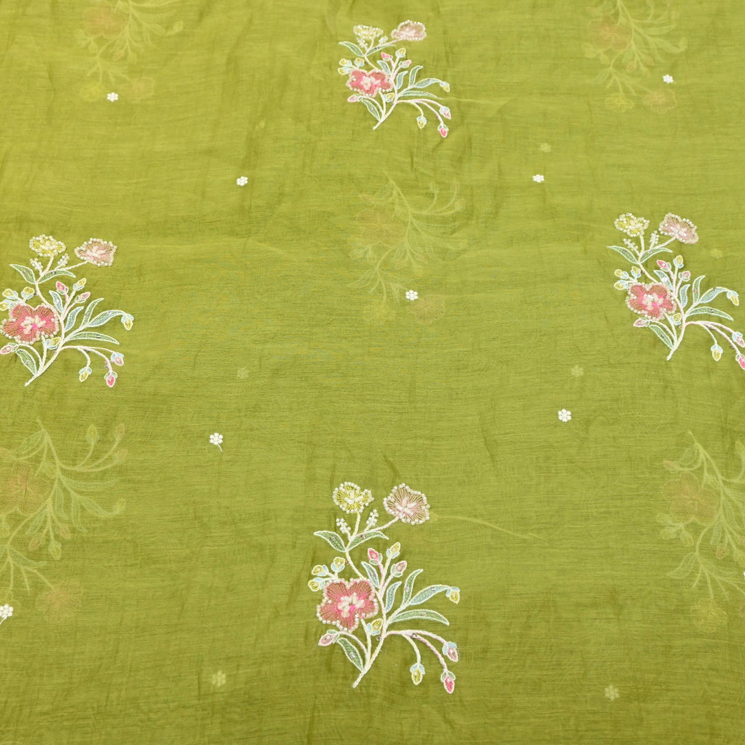 Mul Chanderi Thread Sequins & Moti Embroidery Fabric 44" – Elegant Designer Summer Fabric V2058C-3