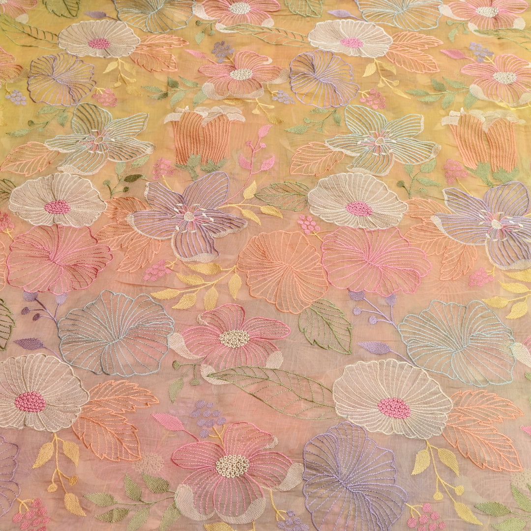 Shaded Mul Chanderi Thread Embroidery Fabric - GP4122B-2