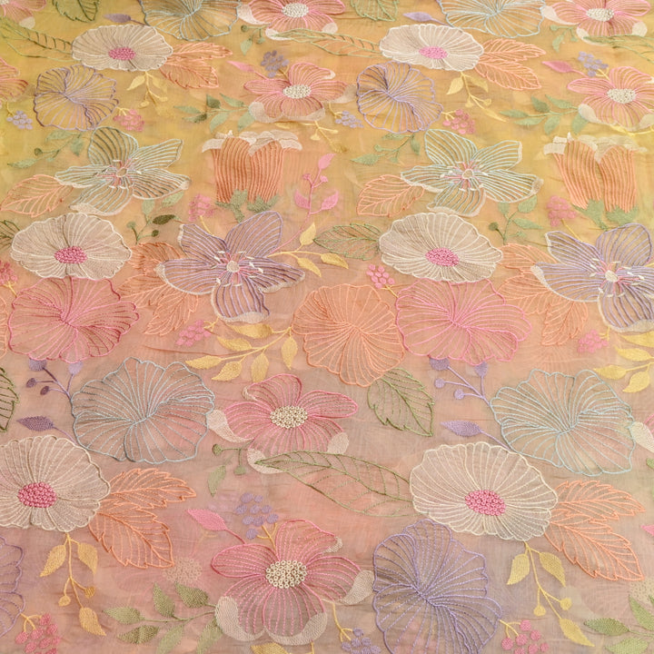 Shaded Mul Chanderi Thread Embroidery Fabric - GP4122B-2