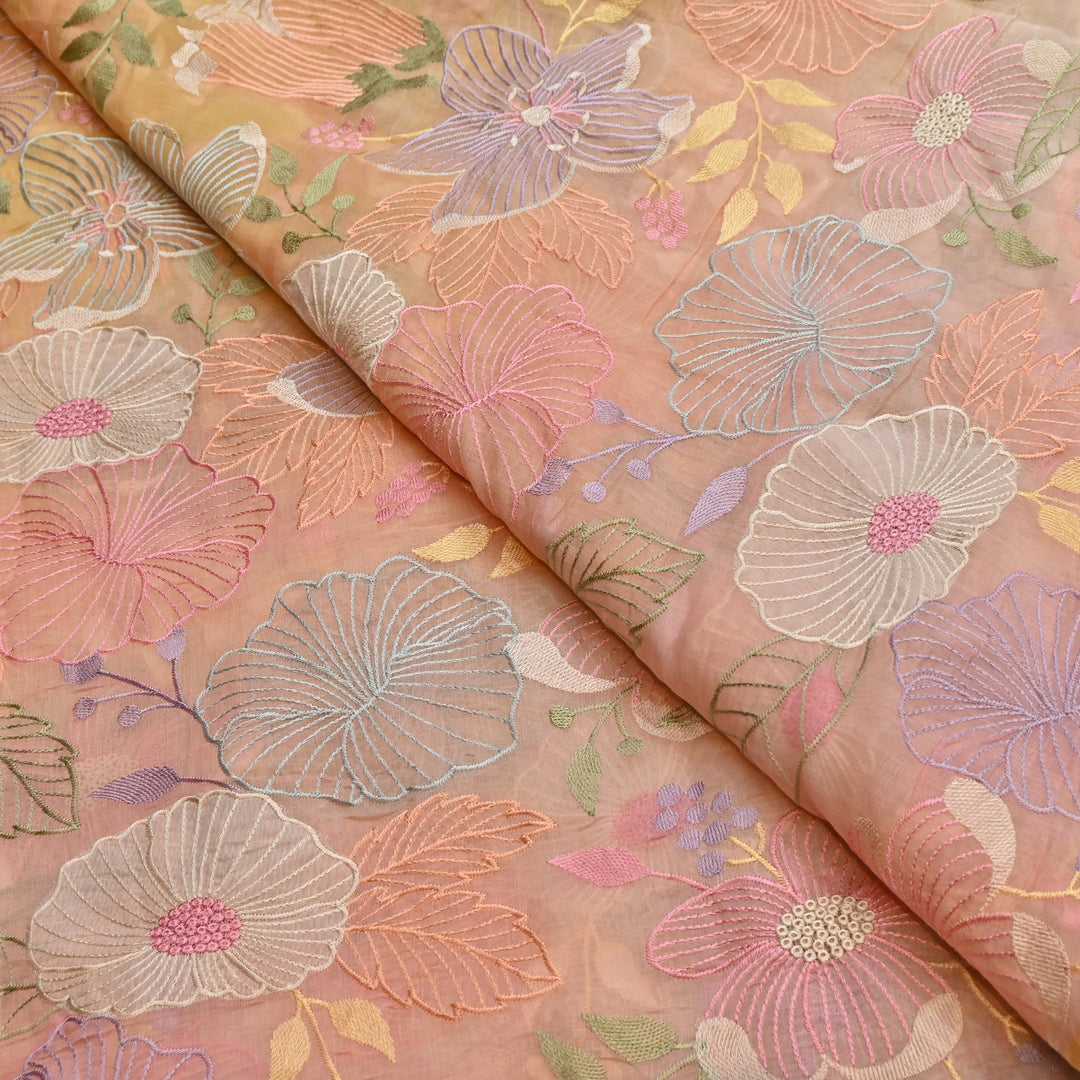 Shaded Mul Chanderi Thread Embroidery Fabric - GP4122B-2