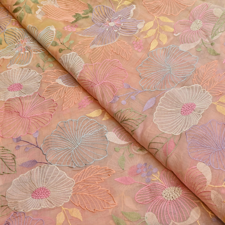 Shaded Mul Chanderi Thread Embroidery Fabric - GP4122B-2