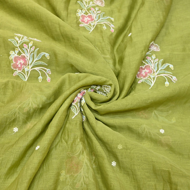 Mul Chanderi Thread Sequins & Moti Embroidery Fabric 44" – Elegant Designer Summer Fabric V2058C-3