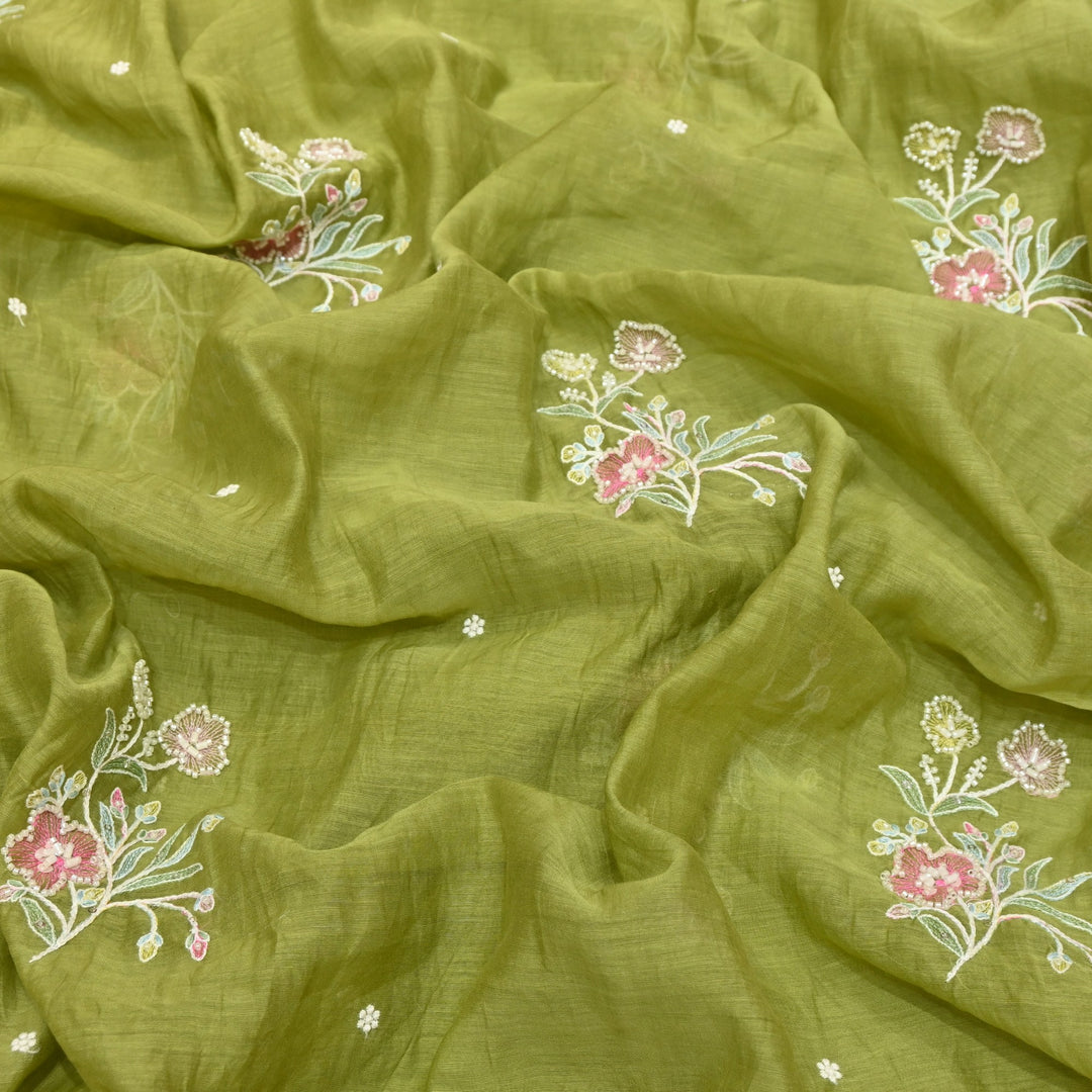 Mul Chanderi Thread Sequins & Moti Embroidery Fabric 44" – Elegant Designer Summer Fabric V2058C-3