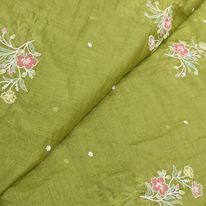 Mul Chanderi Thread Sequins & Moti Embroidery Fabric 44" – Elegant Designer Summer Fabric V2058C-3