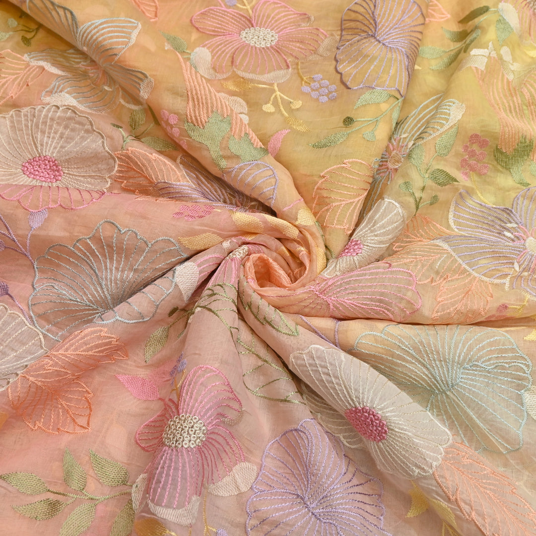 Shaded Mul Chanderi Thread Embroidery Fabric - GP4122B-2