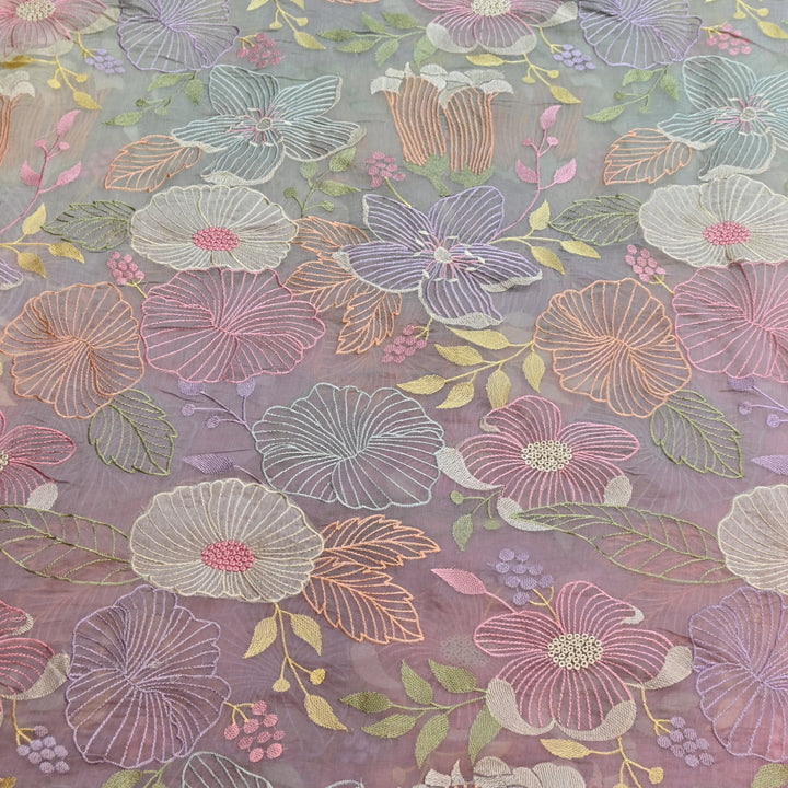 Shaded Mul Chanderi Thread Embroidery Fabric - GP4122B-3