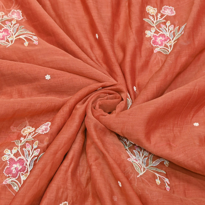 Mul Chanderi Thread Sequins & Moti Embroidery Fabric 44" – Elegant Designer Summer Fabric V2058C-4