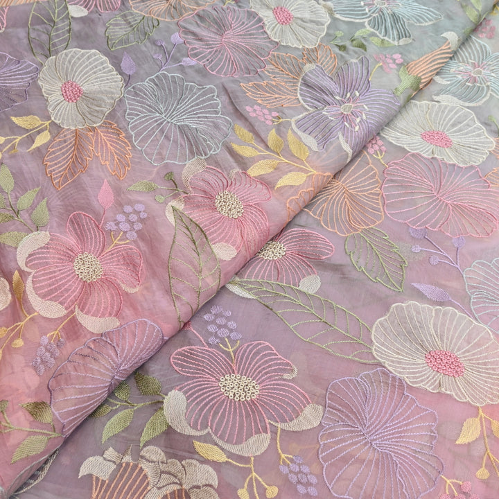 Shaded Mul Chanderi Thread Embroidery Fabric - GP4122B-3