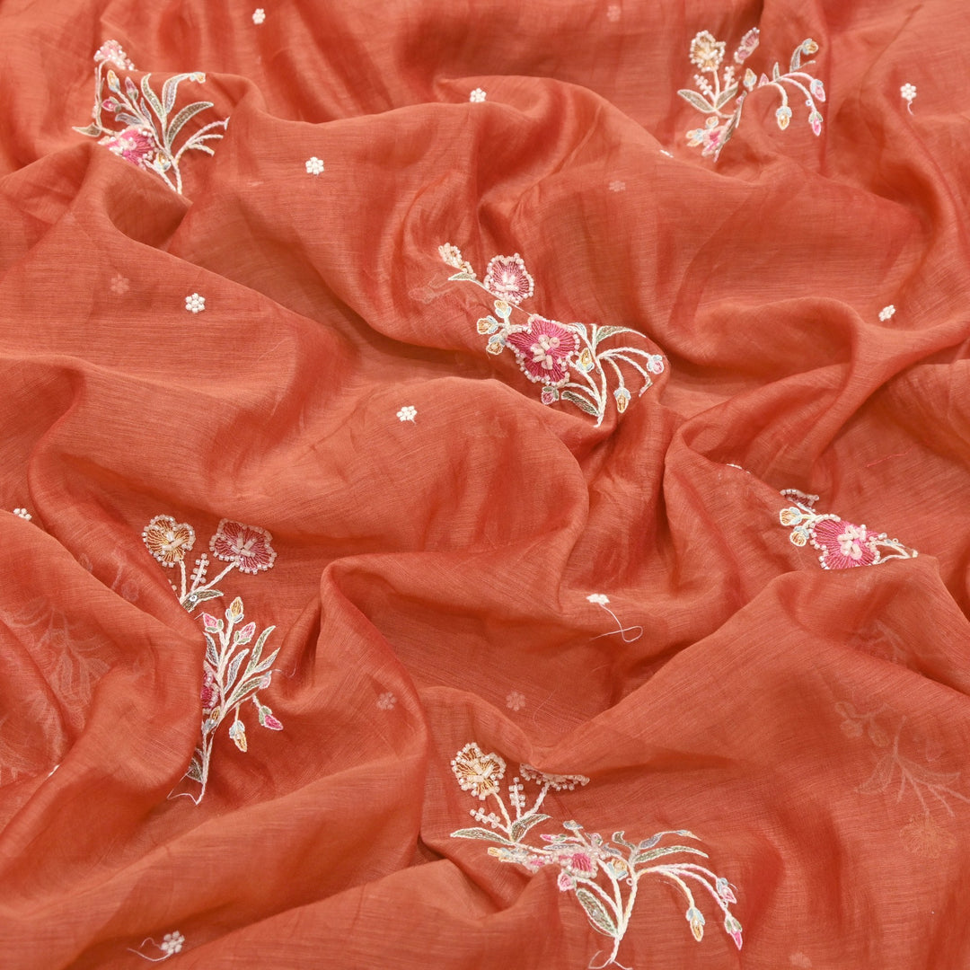 Mul Chanderi Thread Sequins & Moti Embroidery Fabric 44" – Elegant Designer Summer Fabric V2058C-4