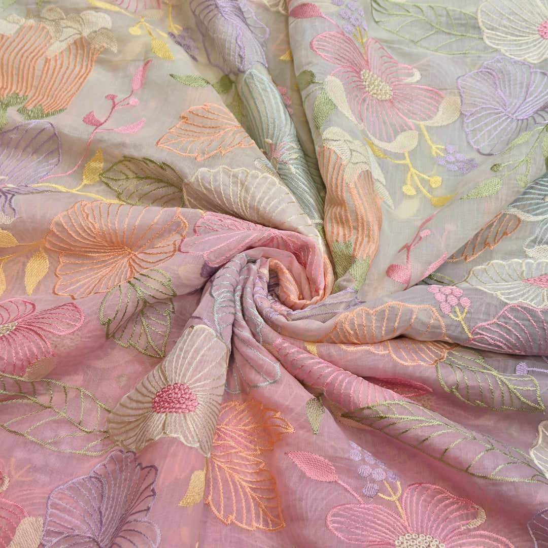 Shaded Mul Chanderi Thread Embroidery Fabric - GP4122B-3