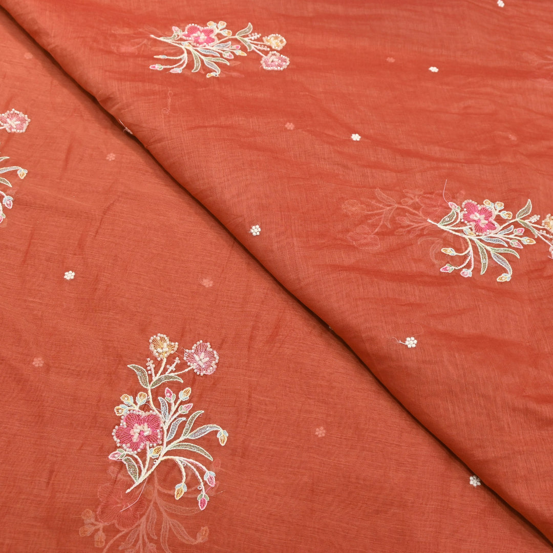 Mul Chanderi Thread Sequins & Moti Embroidery Fabric 44" – Elegant Designer Summer Fabric V2058C-4