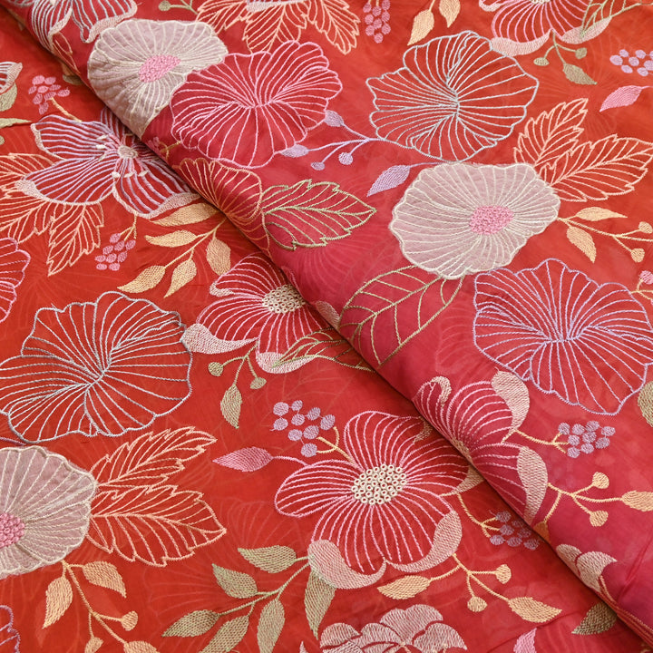 Shaded Mul Chanderi Thread Embroidery Fabric - GP4122B-7