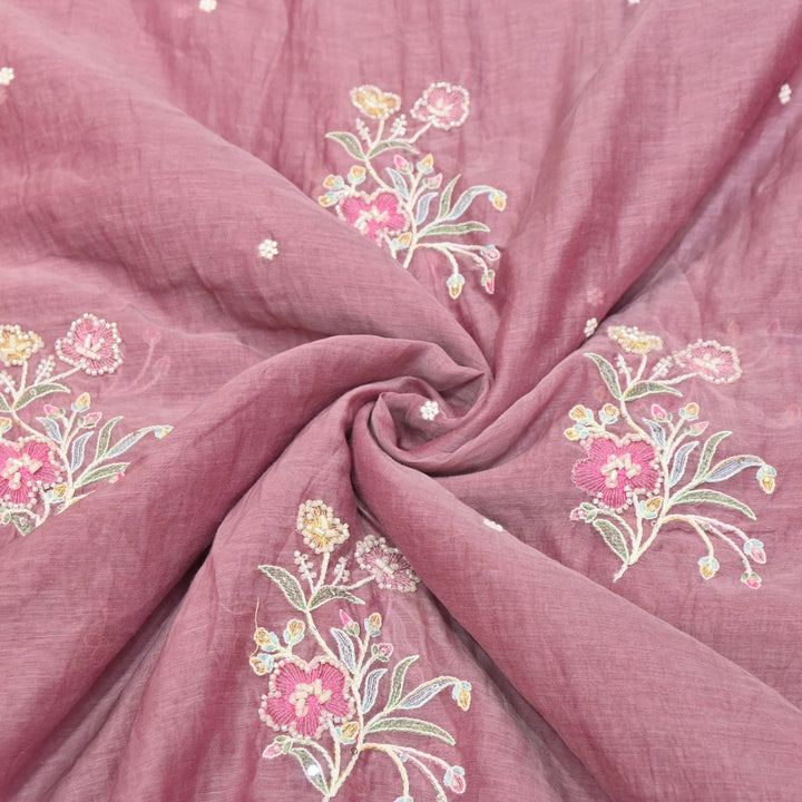 Mul Chanderi Thread Sequins & Moti Embroidery Fabric 44" – Elegant Designer Summer Fabric V2058C-5