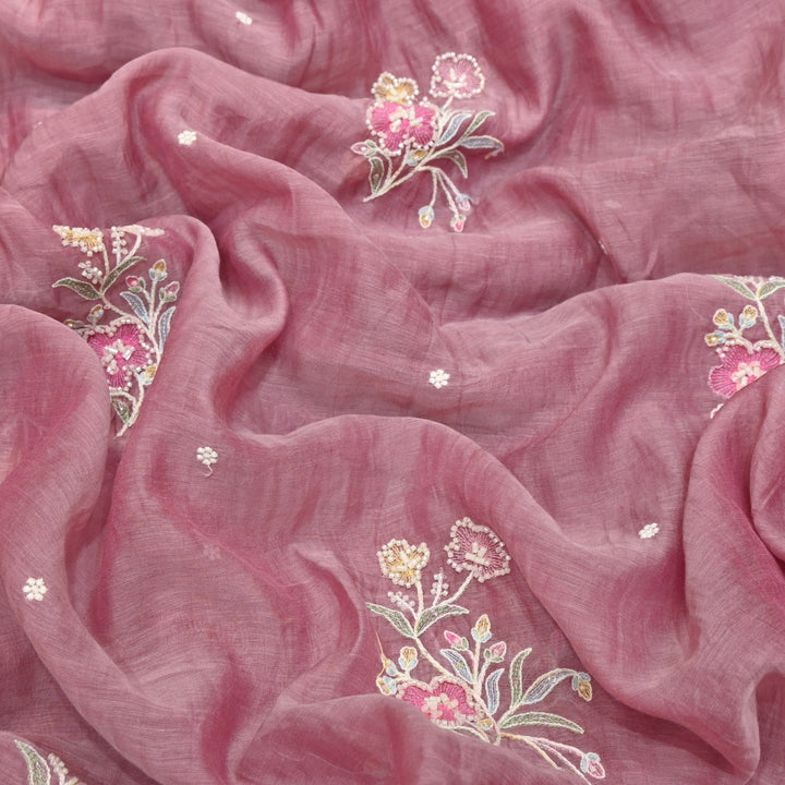 Mul Chanderi Thread Sequins & Moti Embroidery Fabric 44" – Elegant Designer Summer Fabric V2058C-5