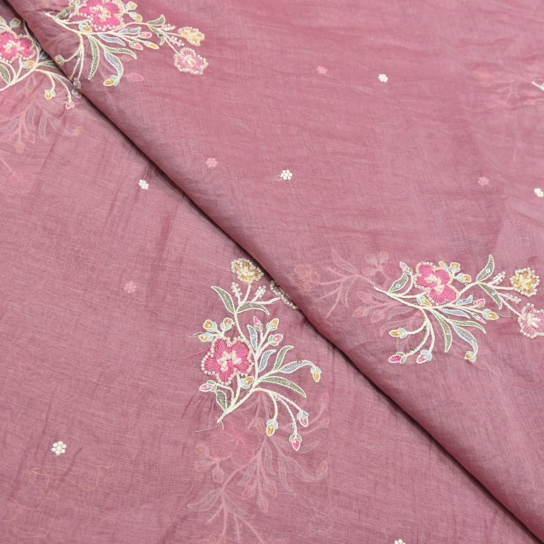 Mul Chanderi Thread Sequins & Moti Embroidery Fabric 44" – Elegant Designer Summer Fabric V2058C-5