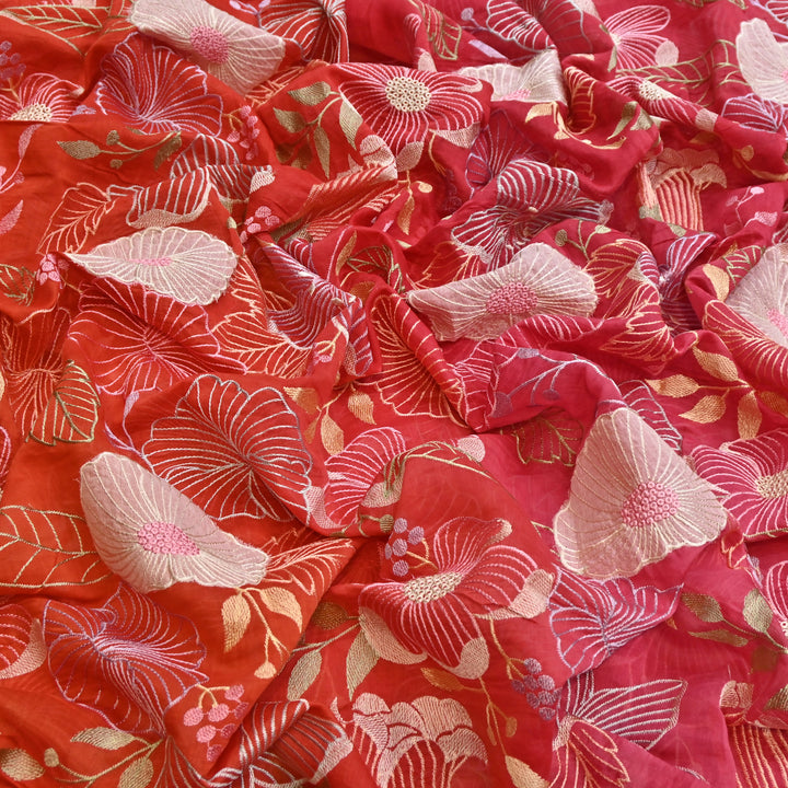 Shaded Mul Chanderi Thread Embroidery Fabric - GP4122B-7