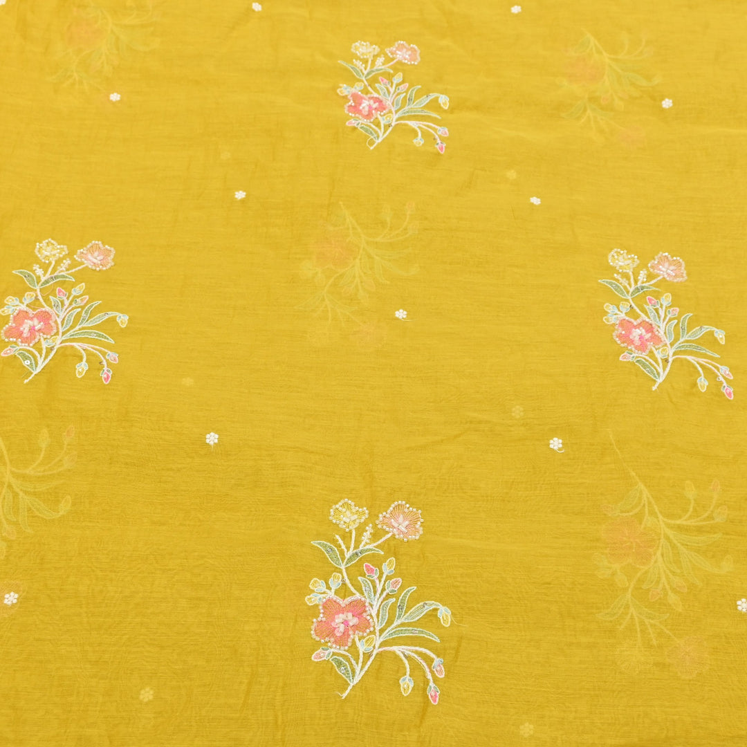 Mul Chanderi Thread Sequins & Moti Embroidery Fabric 44" – Elegant Designer Summer Fabric V2058C-1