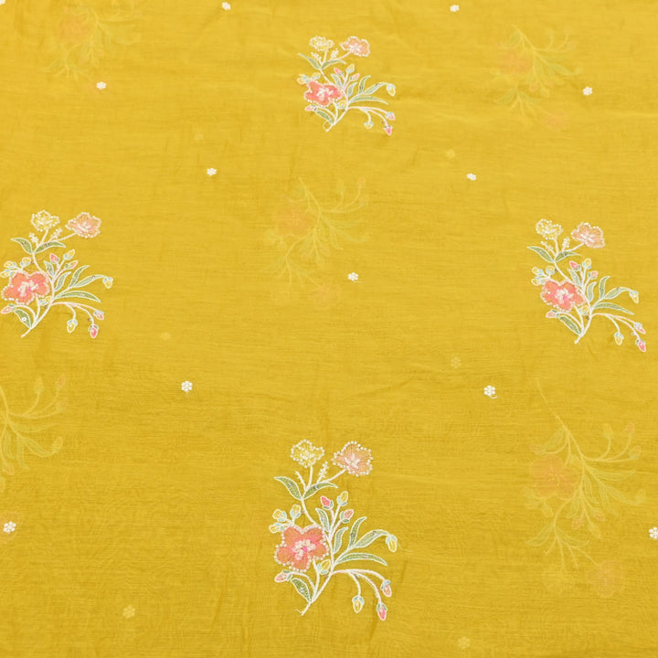 Mul Chanderi Thread Sequins & Moti Embroidery Fabric 44" – Elegant Designer Summer Fabric V2058C-1
