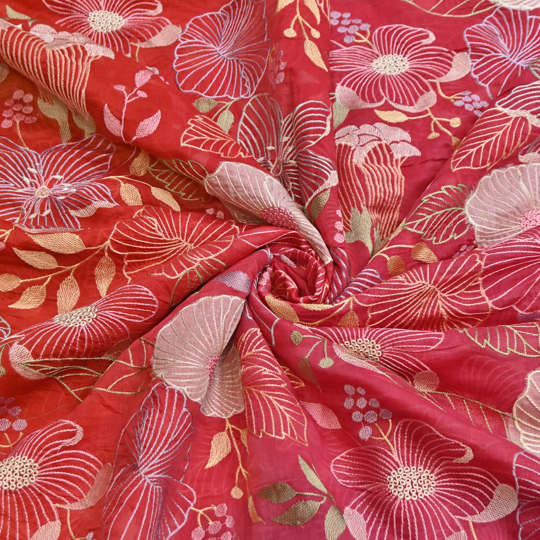 Shaded Mul Chanderi Thread Embroidery Fabric - GP4122B-7