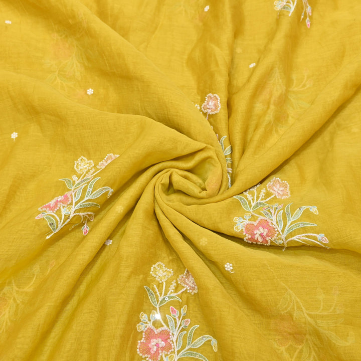 Mul Chanderi Thread Sequins & Moti Embroidery Fabric 44" – Elegant Designer Summer Fabric V2058C-1