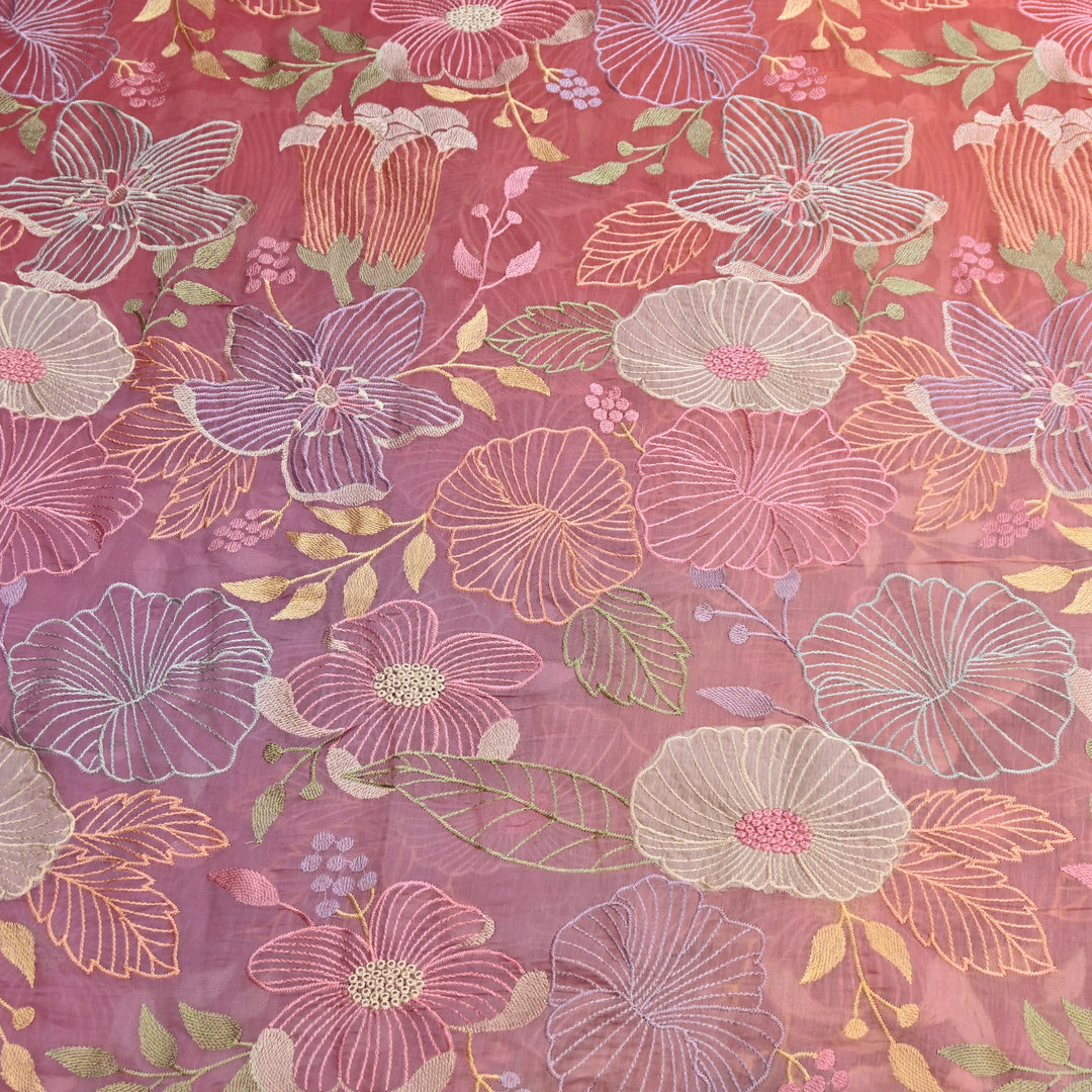Shaded Mul Chanderi Thread Embroidery Fabric - GP4122B-5