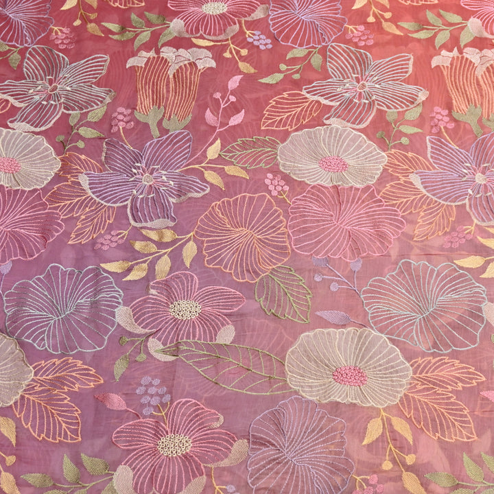 Shaded Mul Chanderi Thread Embroidery Fabric - GP4122B-5
