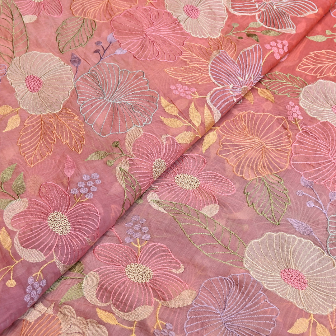 Shaded Mul Chanderi Thread Embroidery Fabric - GP4122B-5