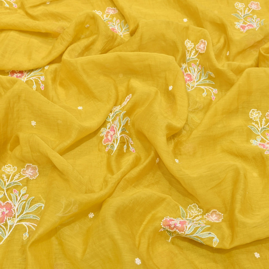 Mul Chanderi Thread Sequins & Moti Embroidery Fabric 44" – Elegant Designer Summer Fabric V2058C-1