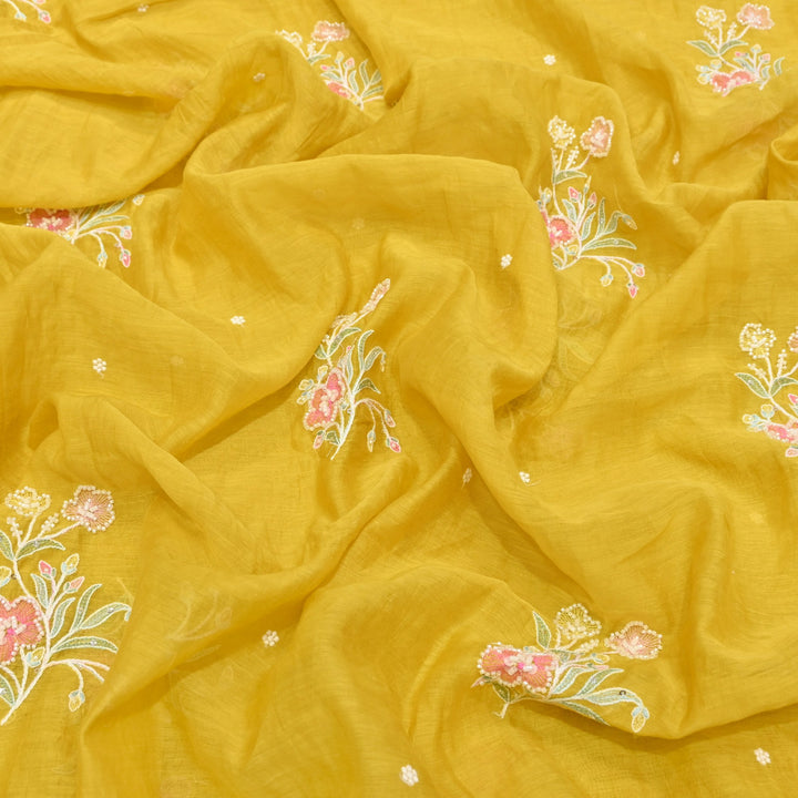 Mul Chanderi Thread Sequins & Moti Embroidery Fabric 44" – Elegant Designer Summer Fabric V2058C-1