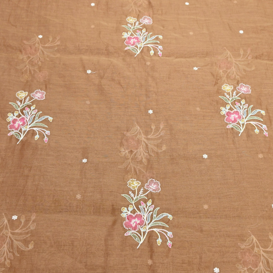 Mul Chanderi Thread Sequins & Moti Embroidery Fabric 44" – Elegant Designer Summer Fabric V2058C-2