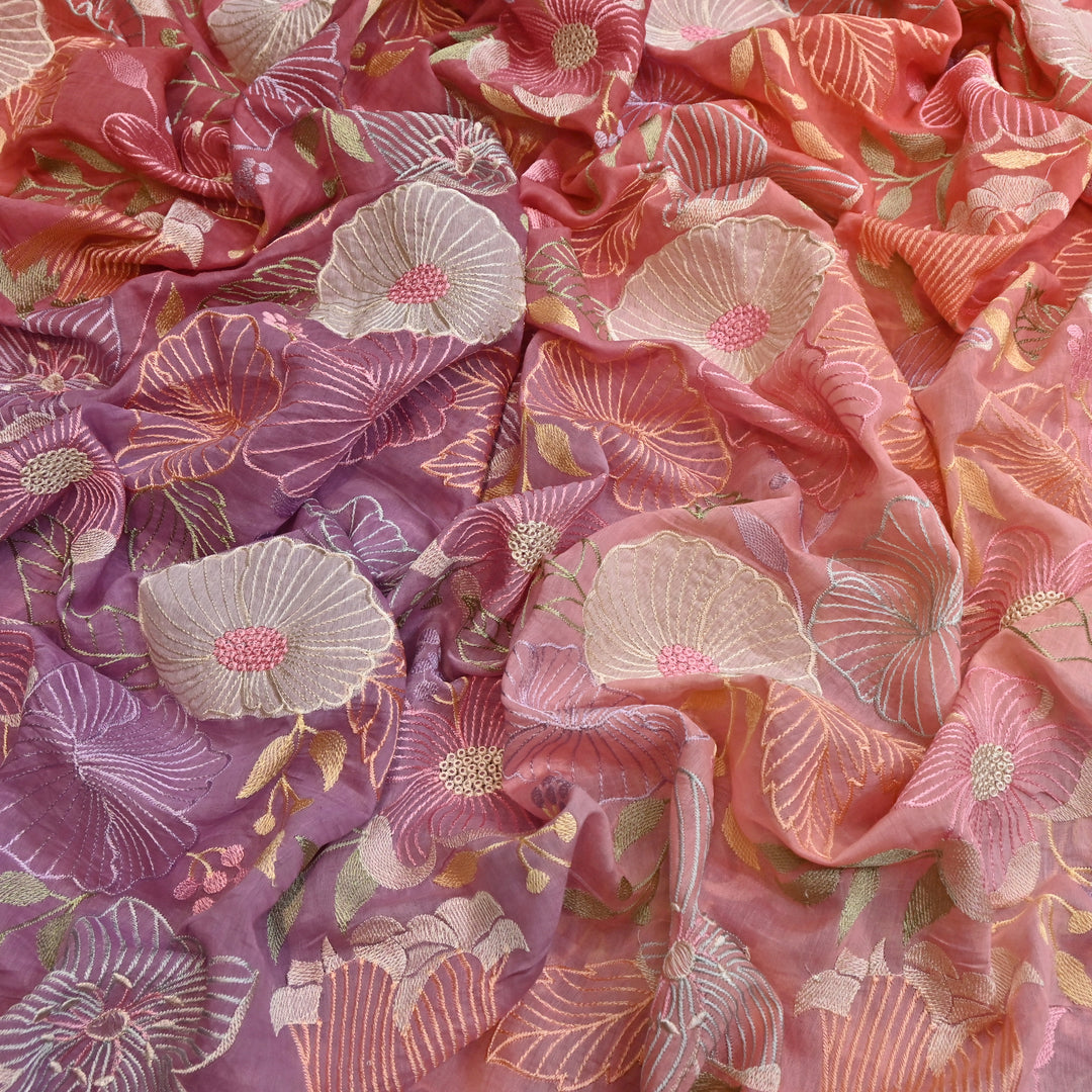 Shaded Mul Chanderi Thread Embroidery Fabric - GP4122B-5