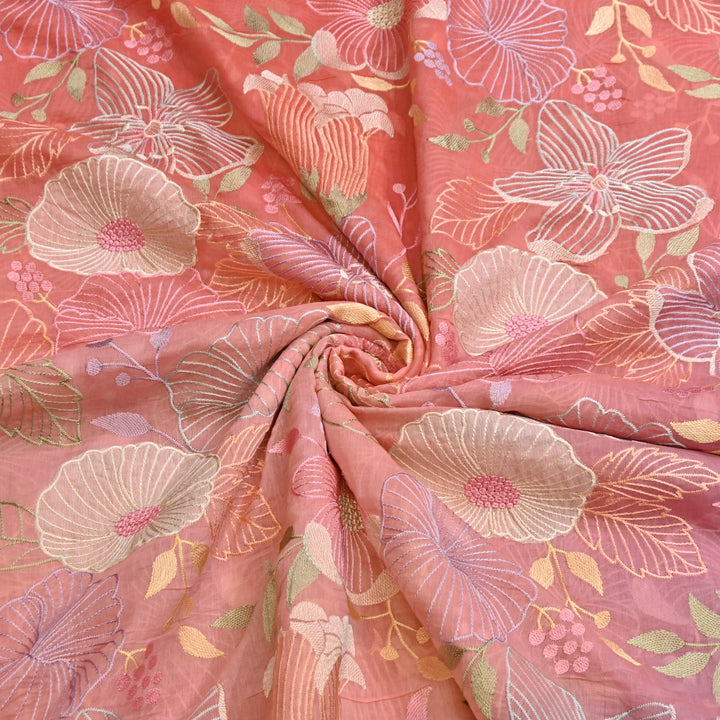 Shaded Mul Chanderi Thread Embroidery Fabric - GP4122B-5