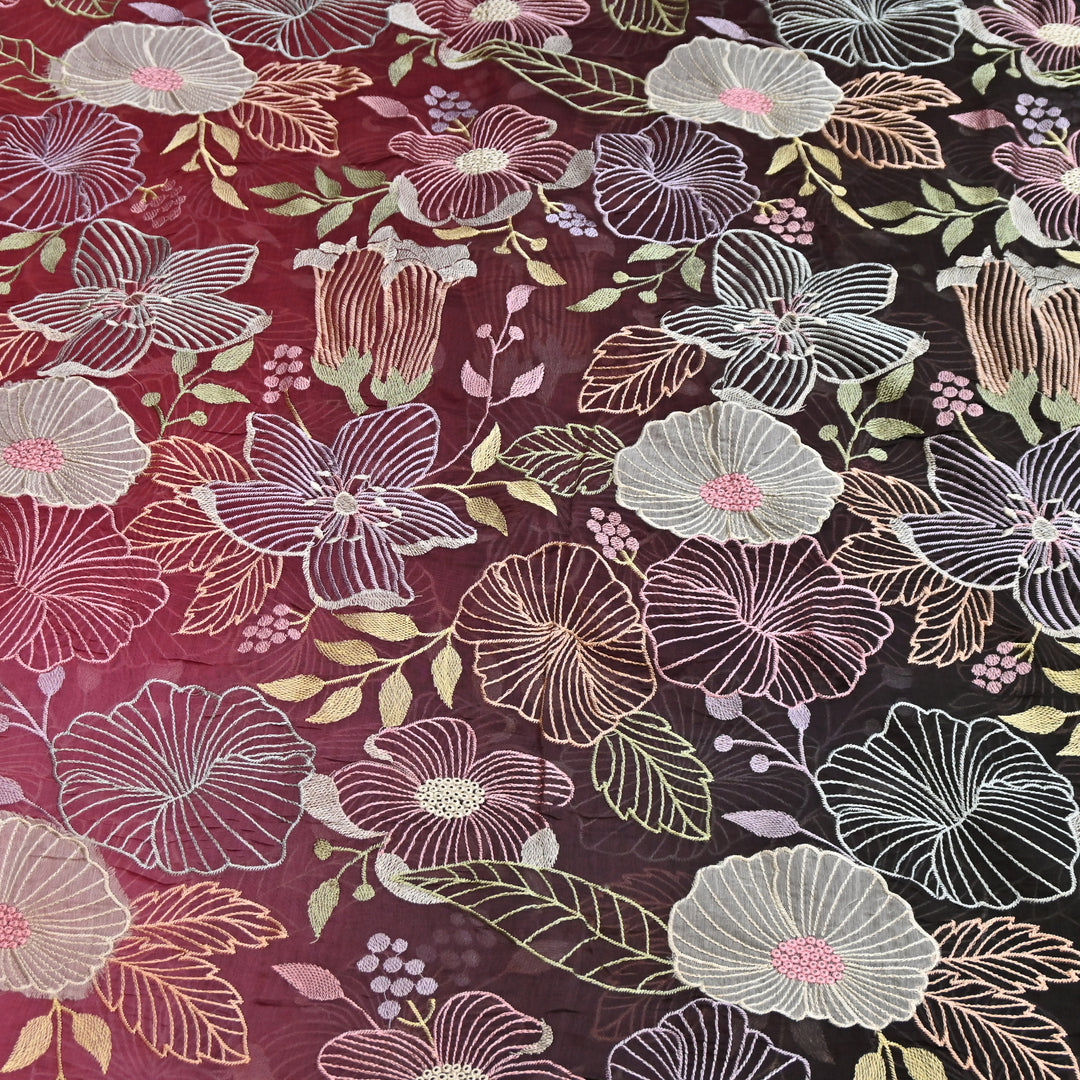 Shaded Mul Chanderi Thread Embroidery Fabric - GP4122B-6