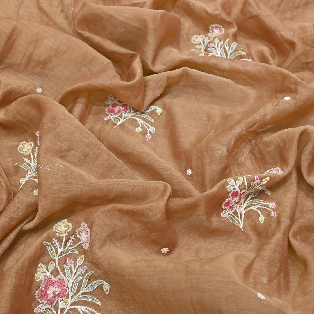 Mul Chanderi Thread Sequins & Moti Embroidery Fabric 44" – Elegant Designer Summer Fabric V2058C-2