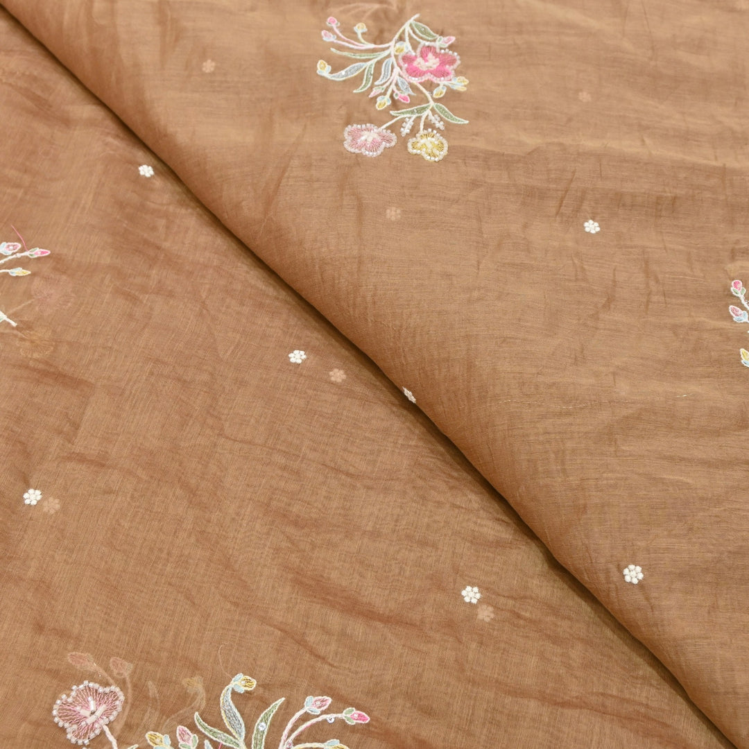 Mul Chanderi Thread Sequins & Moti Embroidery Fabric 44" – Elegant Designer Summer Fabric V2058C-2