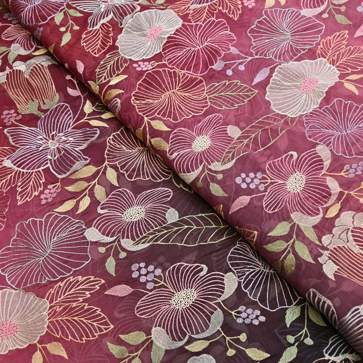 Shaded Mul Chanderi Thread Embroidery Fabric - GP4122B-6